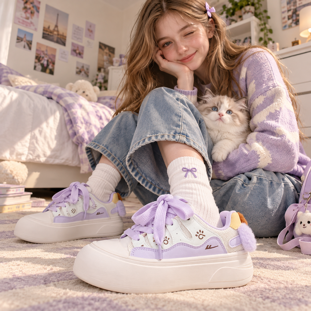 Kawaii Paw Print Platform Sneakers