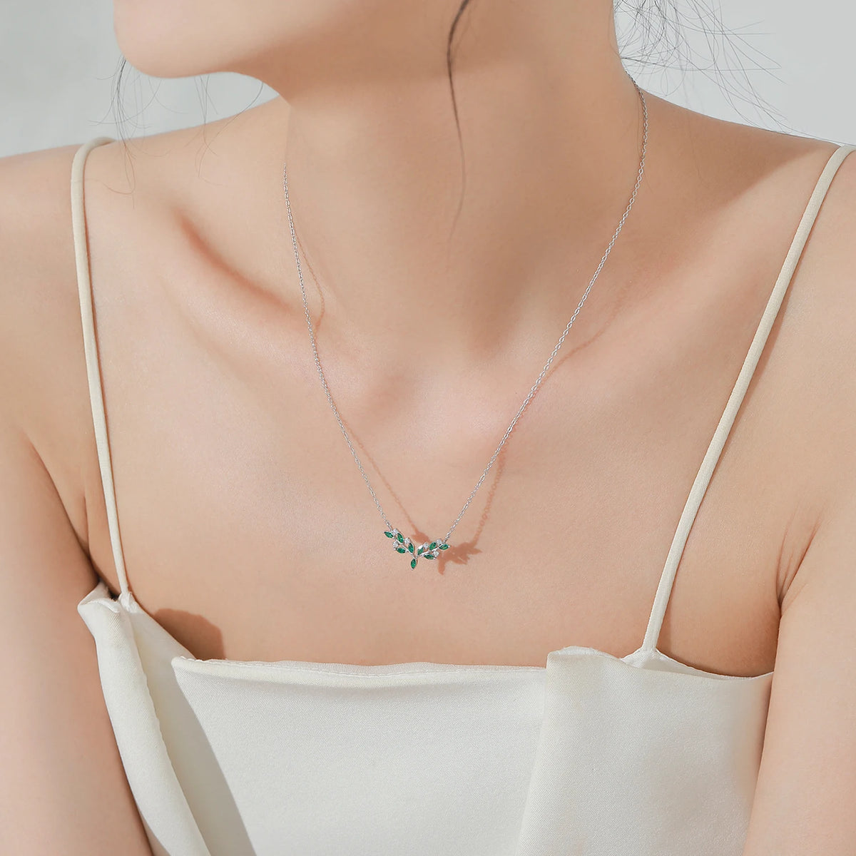 Green Olive Branch Necklace