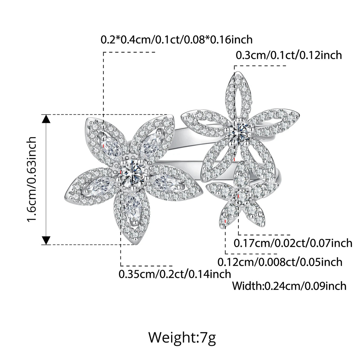 Moissanite Flower Silver Ring