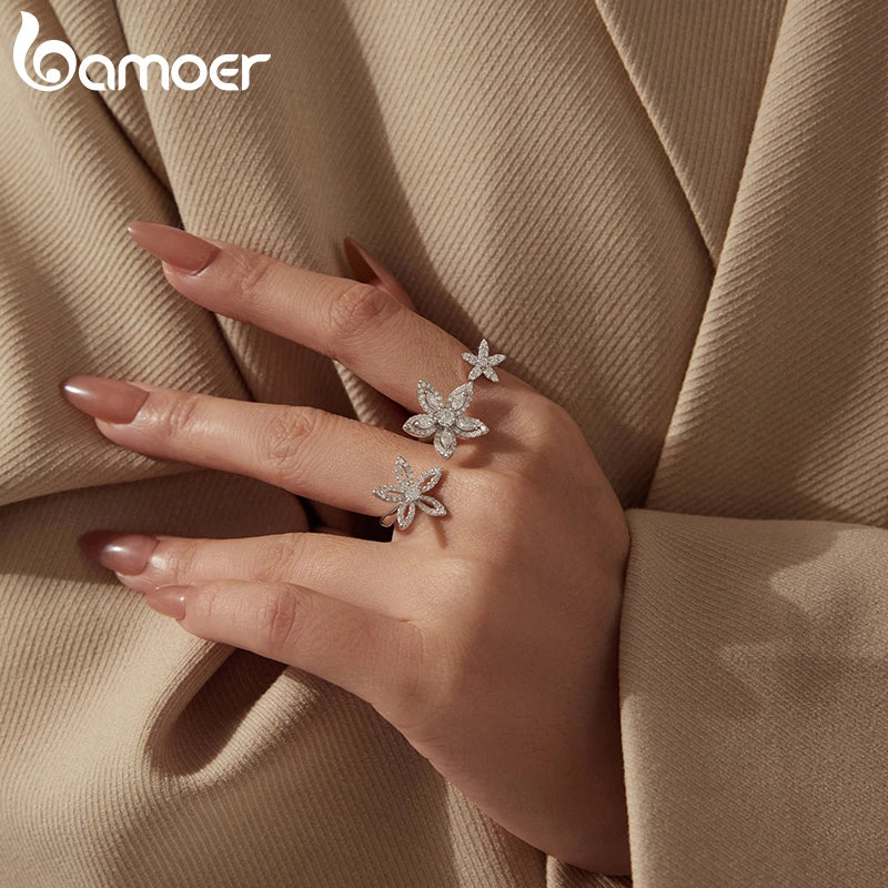Moissanite Flower Silver Ring