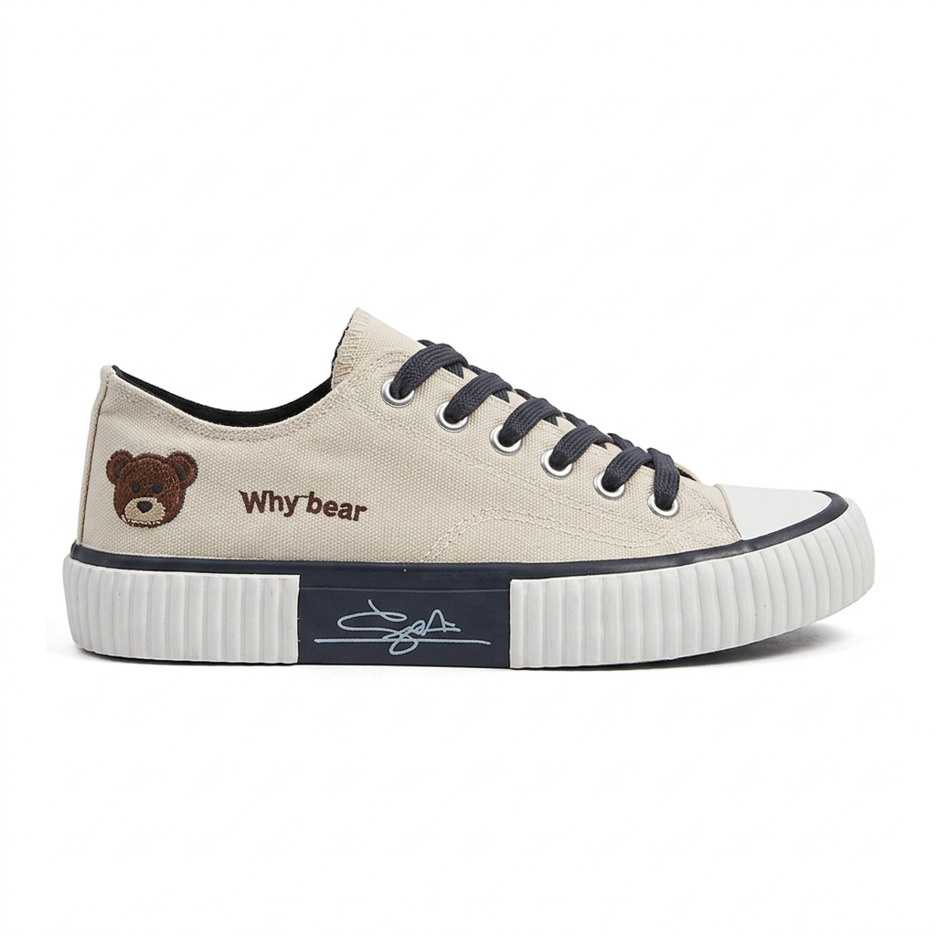 Beige Bear canvas sneaker side view