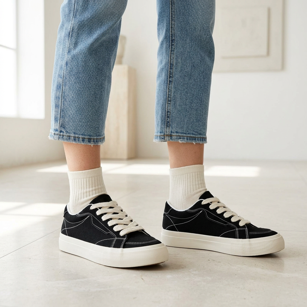 Black sneakers editorial wearing shot