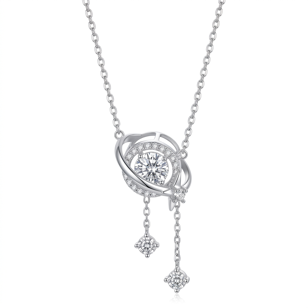 Clean celestial orbit necklace display