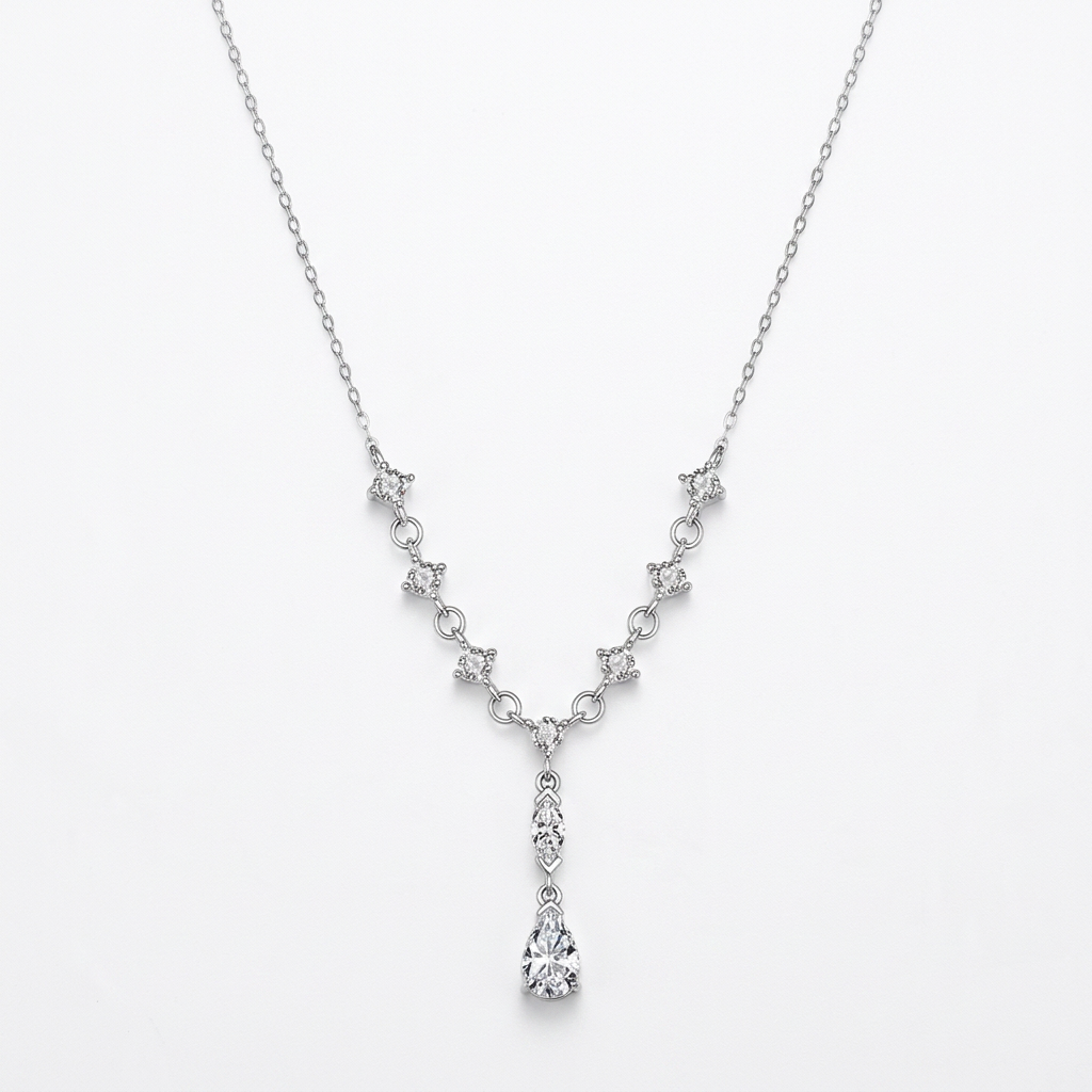 Clean pear-drop necklace display