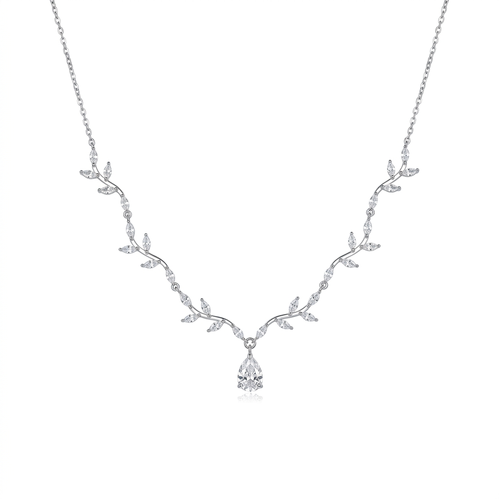 Clean silver leaf necklace product display