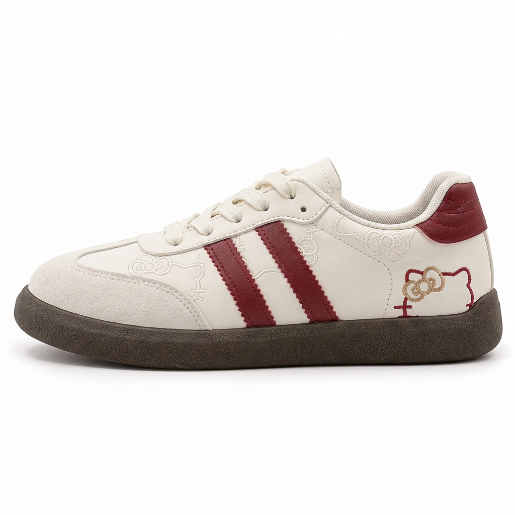 Cream and burgundy sneaker, clean white side view
