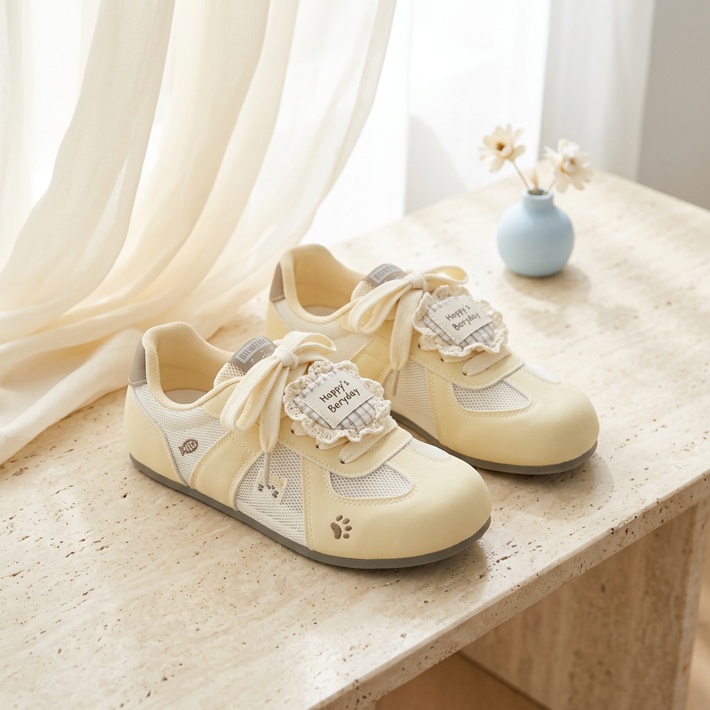Cream yellow shoes editorial setting