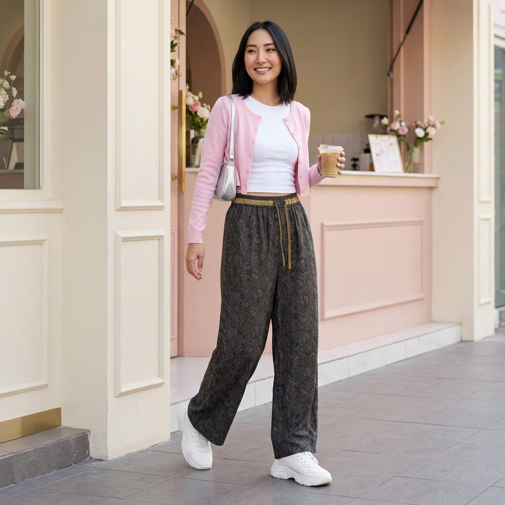 Cute café walking lifestyle shot