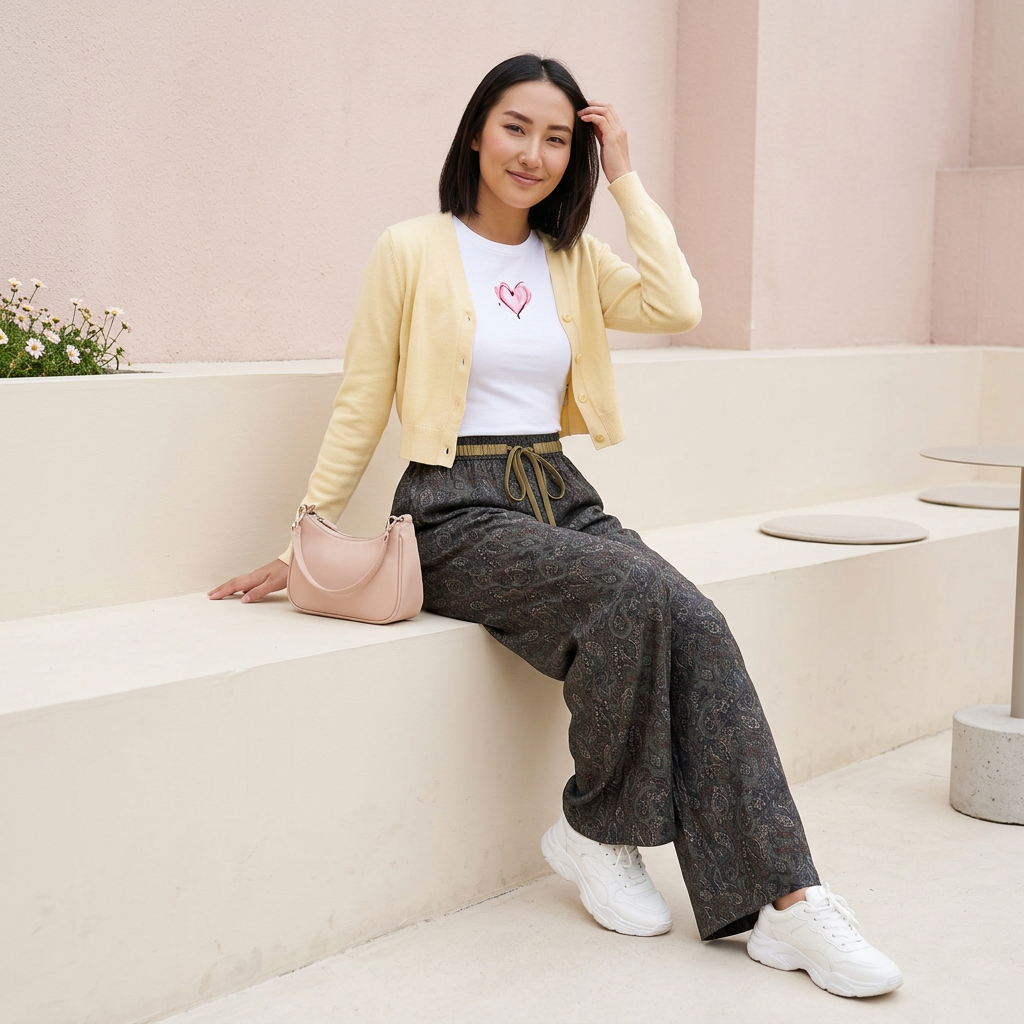 Cute seated courtyard lifestyle shot