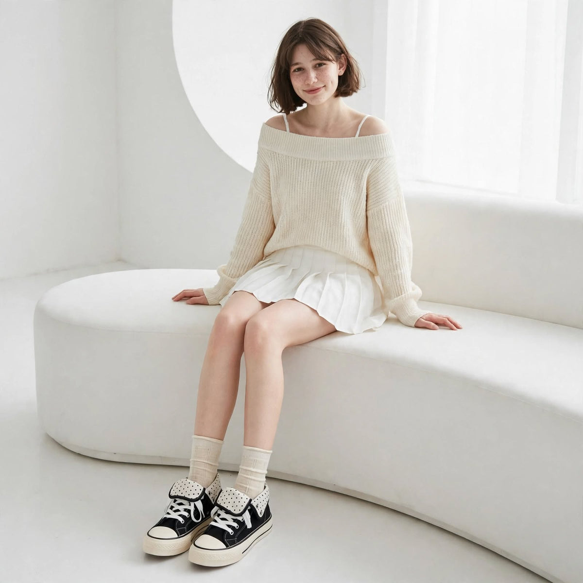 Polka Dot Fold-Collar Sneakers