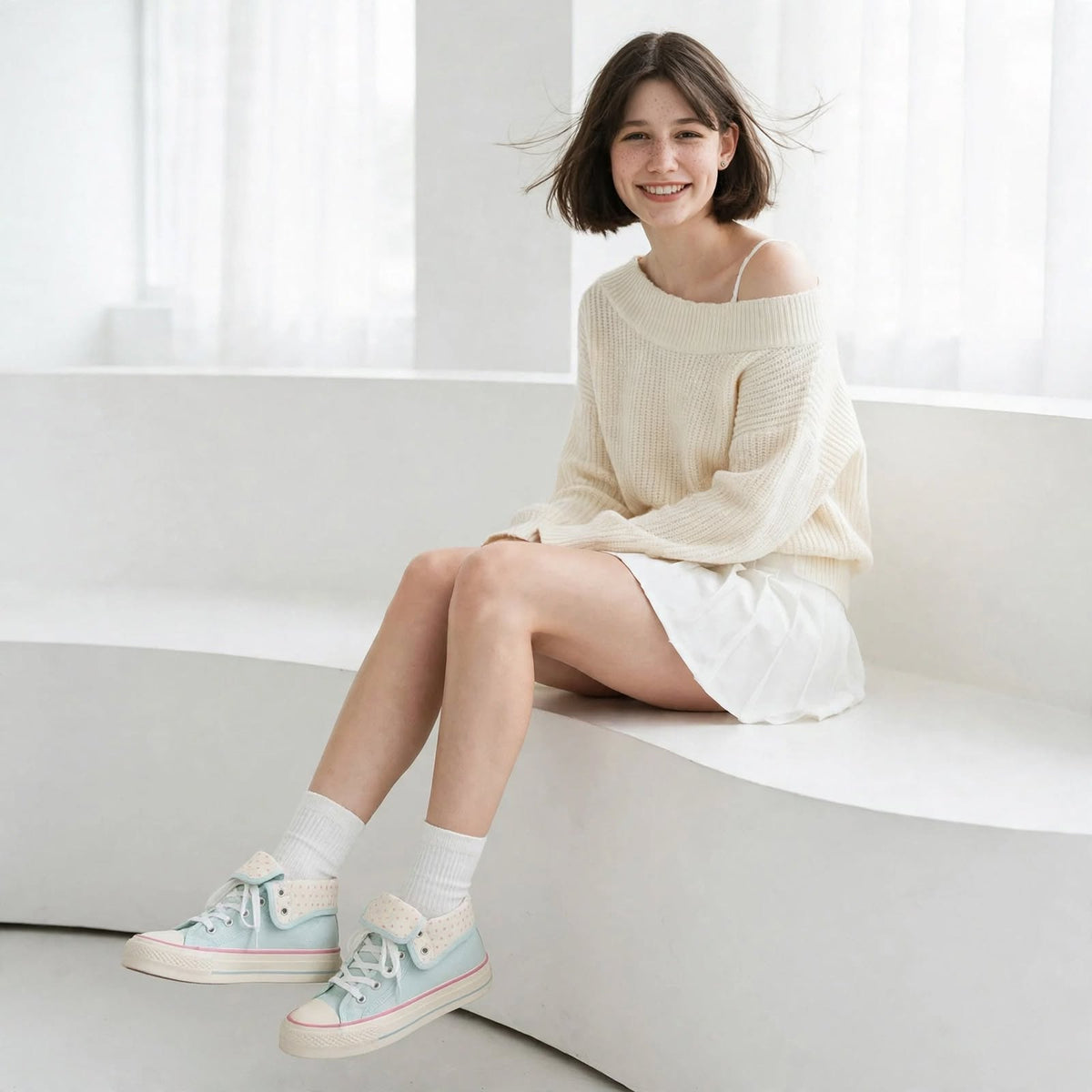 Polka Dot Fold-Collar Sneakers
