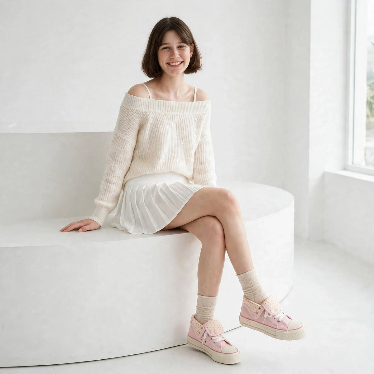 Polka Dot Fold-Collar Sneakers