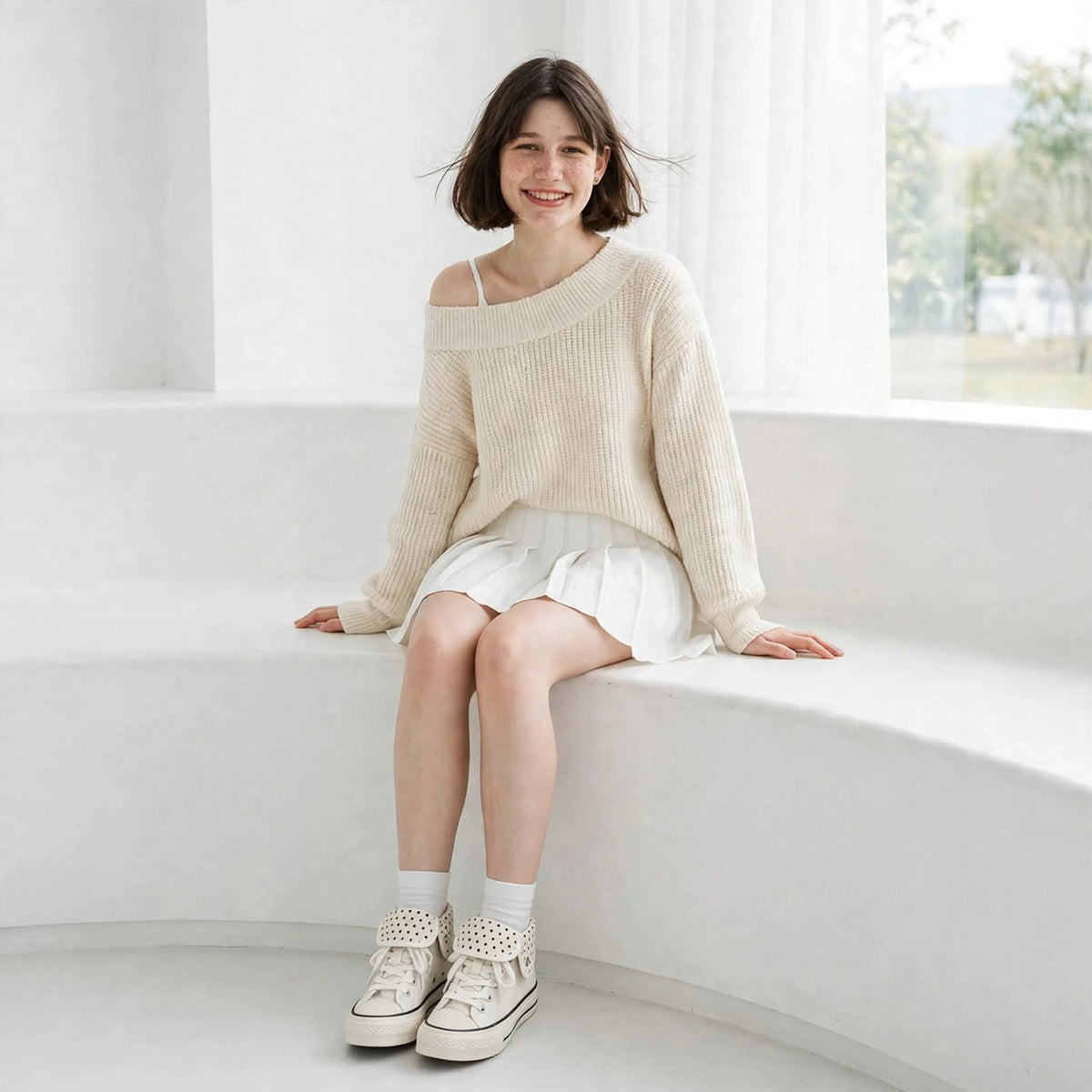 Polka Dot Fold-Collar Sneakers