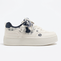 Dark plaid cat patch platform sneaker side view