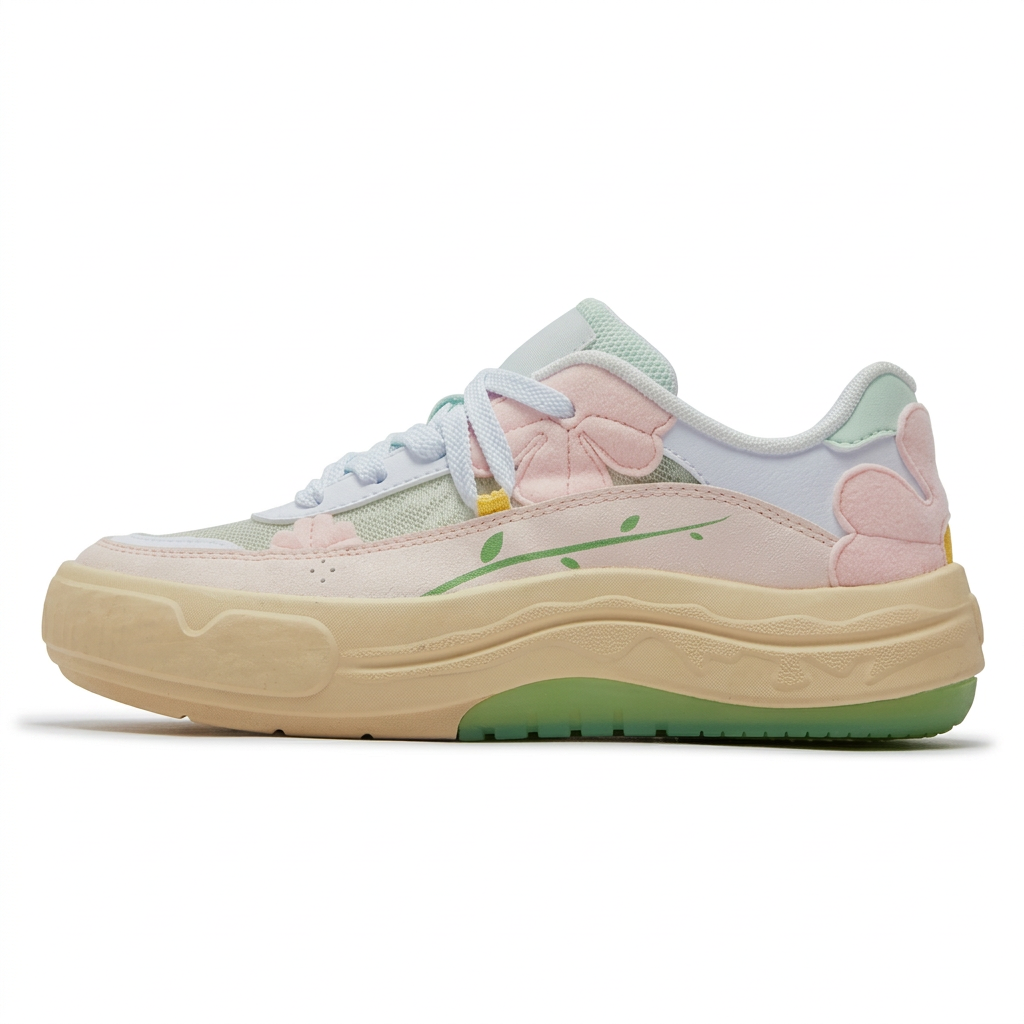 Enhanced pink and green sneaker