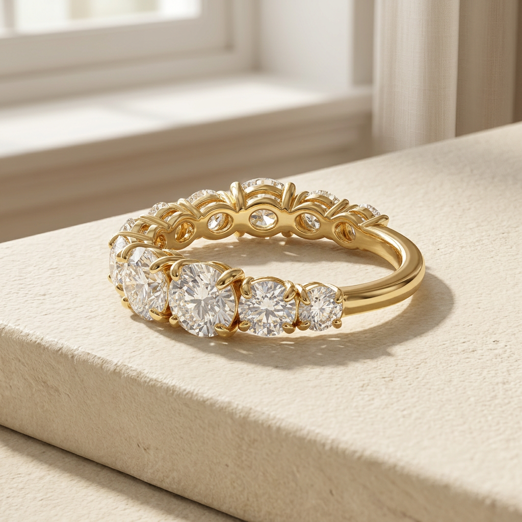 Gold ring on sunlit stone