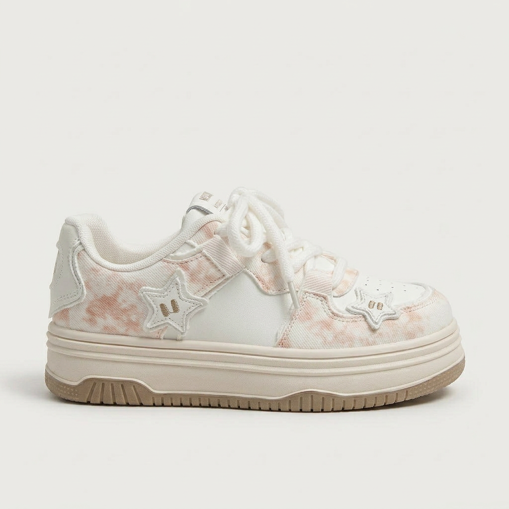 Gold star platform sneaker on white
