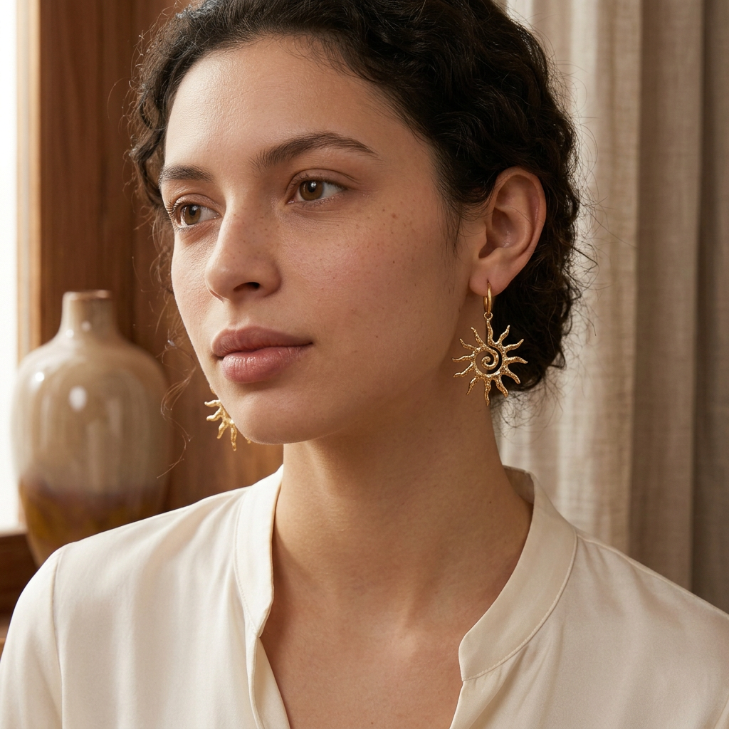 Gold-tone sun earrings lifestyle