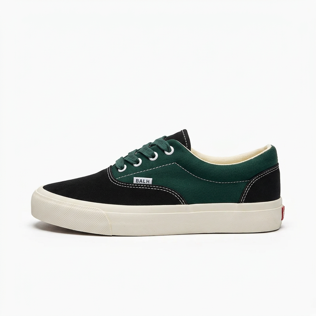 Green and black sneaker side-view product shot