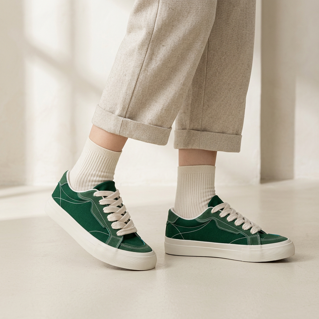 Green sneakers editorial wearing shot