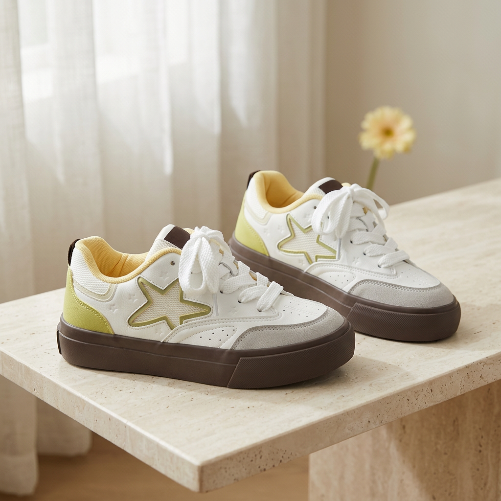 Green star sneakers editorial lifestyle shot