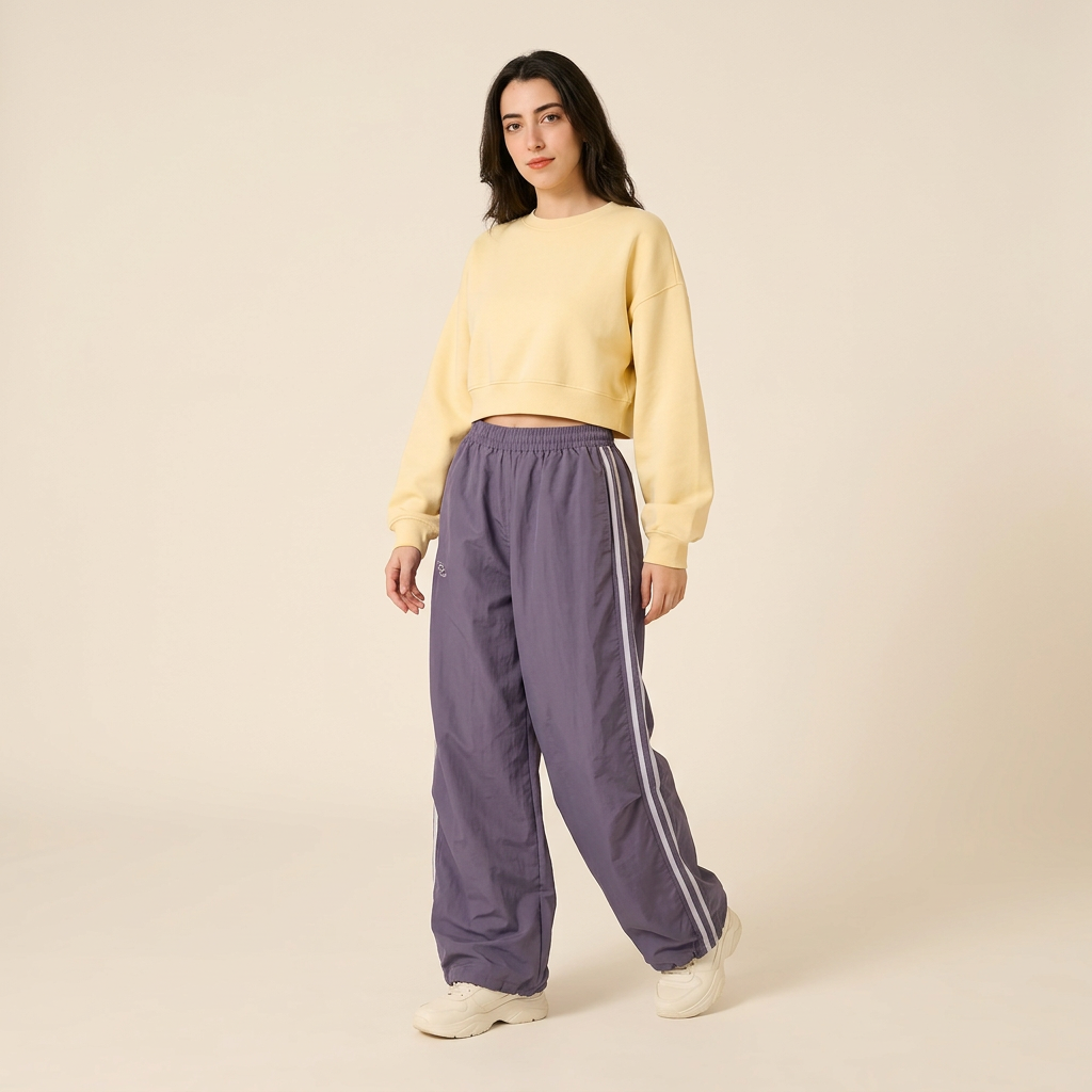 Muted purple Off-Duty Stripe Pants, three-quarter fit