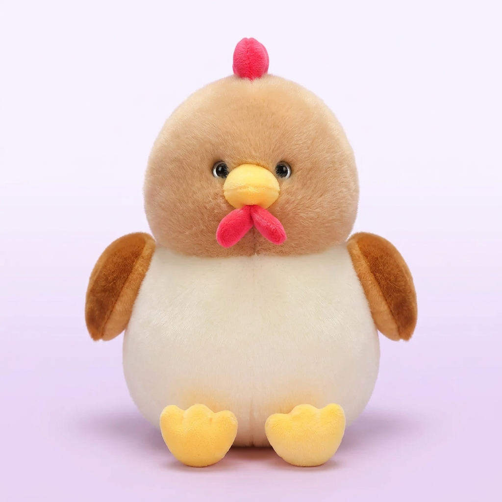 White Brown Kawaii Chicken Plush