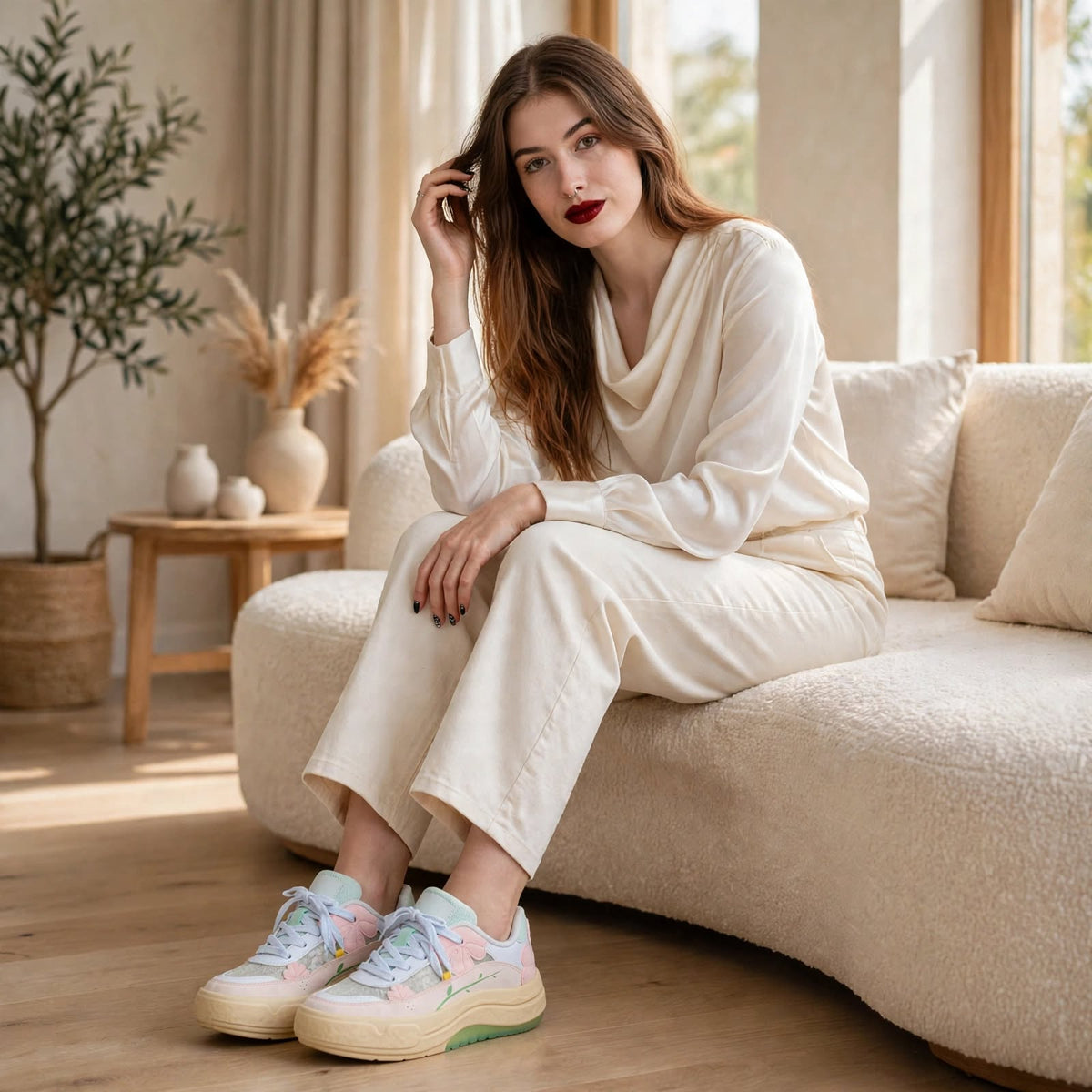 Floral Appliqué Chunky Sneakers