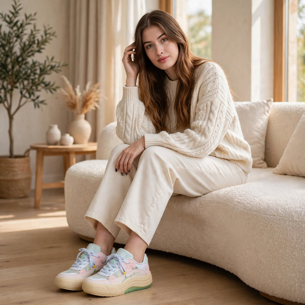 Floral Appliqué Chunky Sneakers