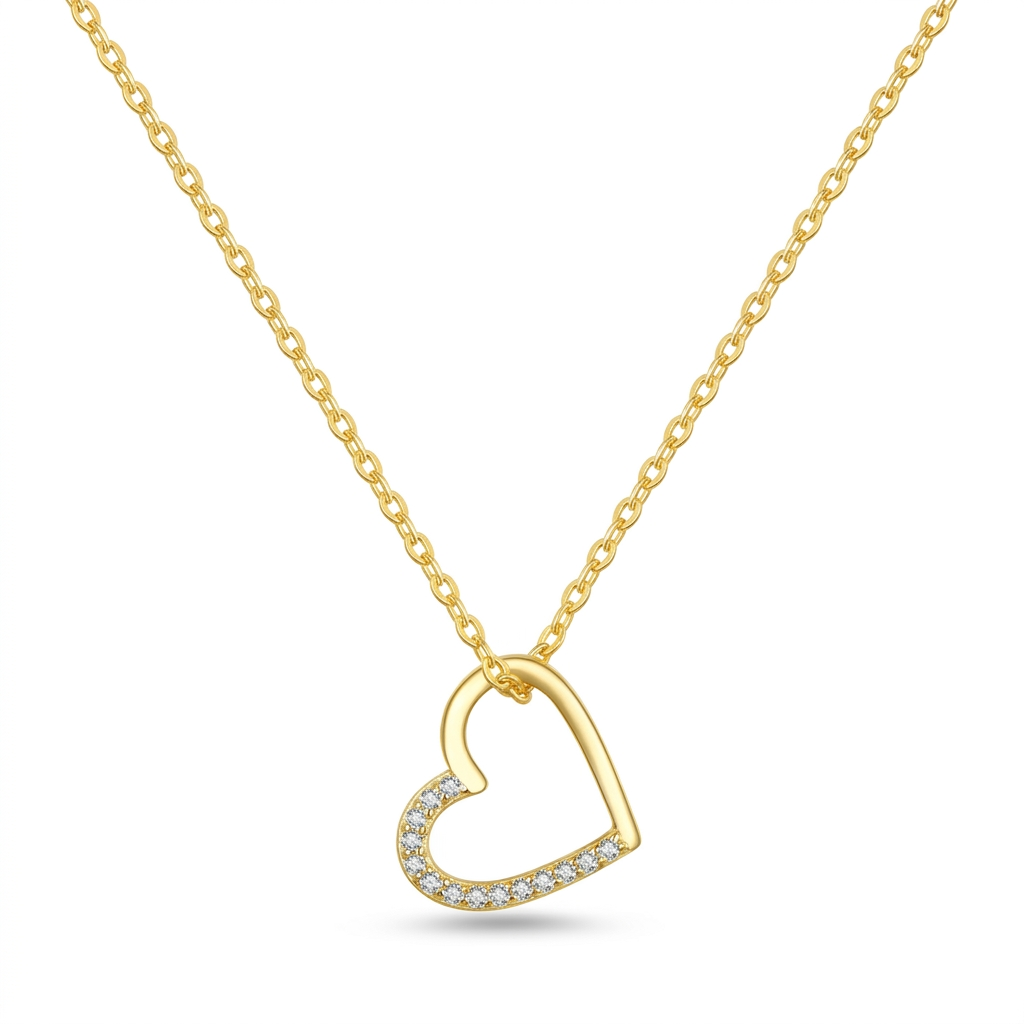 Gold open heart necklace, clean display