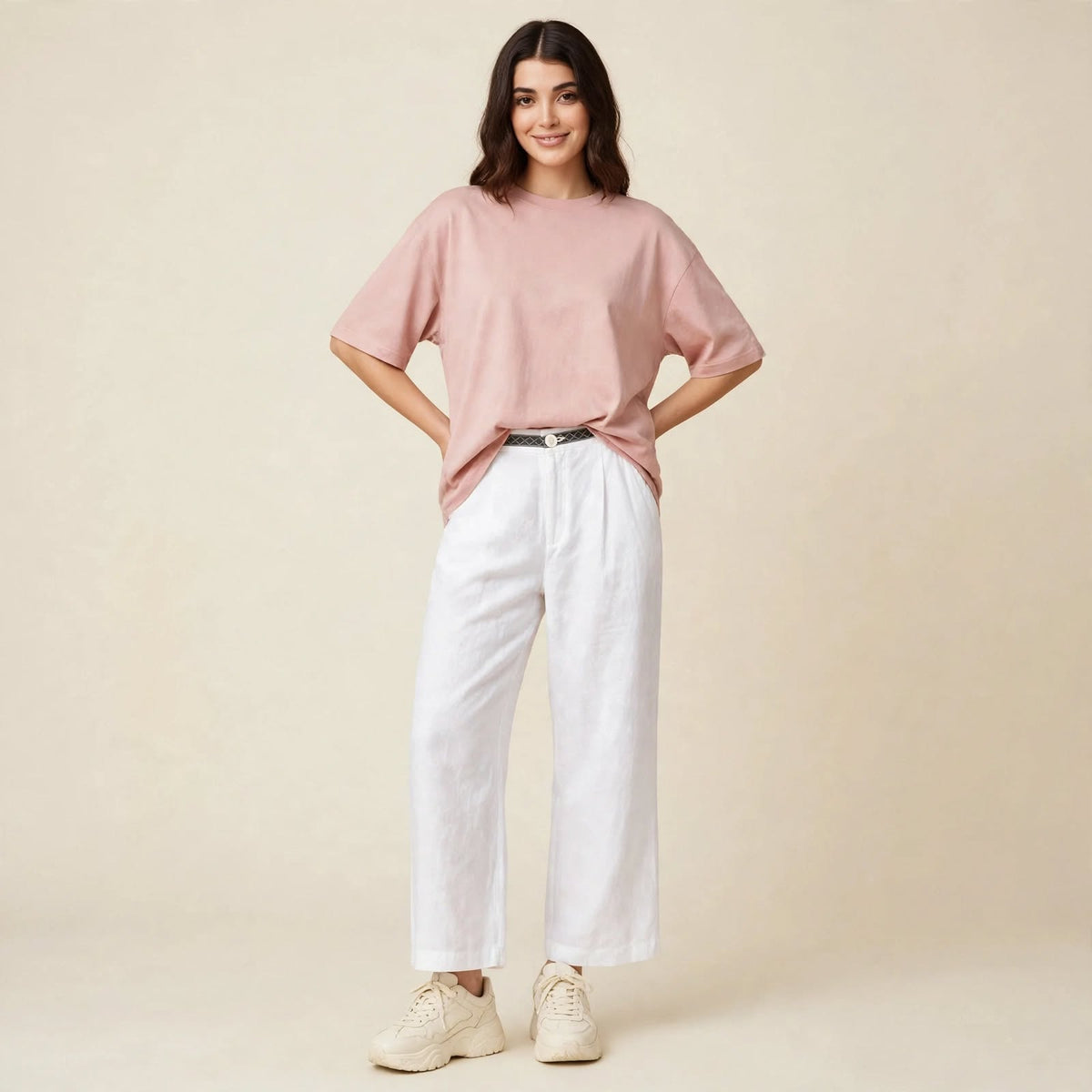 Trim-Waist Wide-Leg Pants