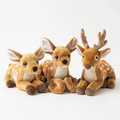 All 3 deer plushies together on clean white studio background