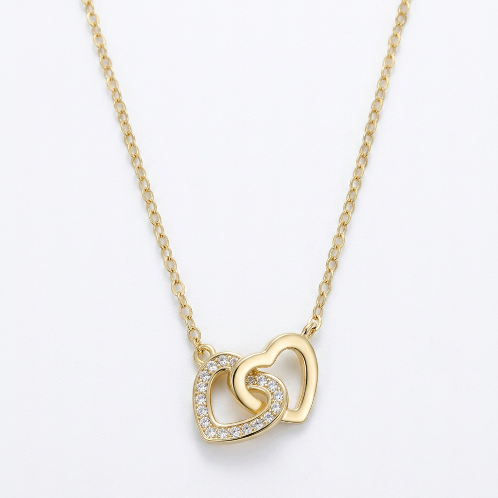 Gold-tone linked heart necklace, clean display