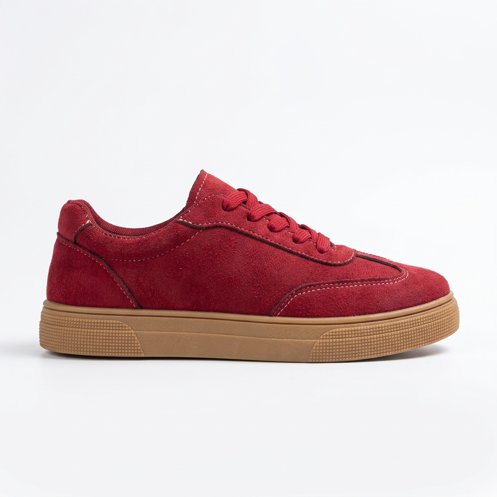 Red suede sneaker - studio white background