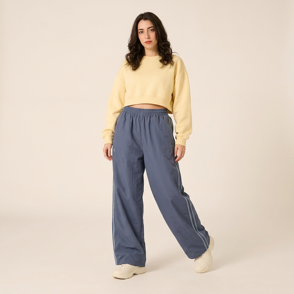 Slate blue Off-Duty Stripe Pants, front waist-to-shoes