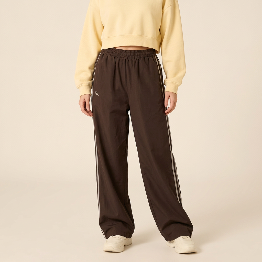 Brown Off-Duty Stripe Pants, front waist-to-shoes