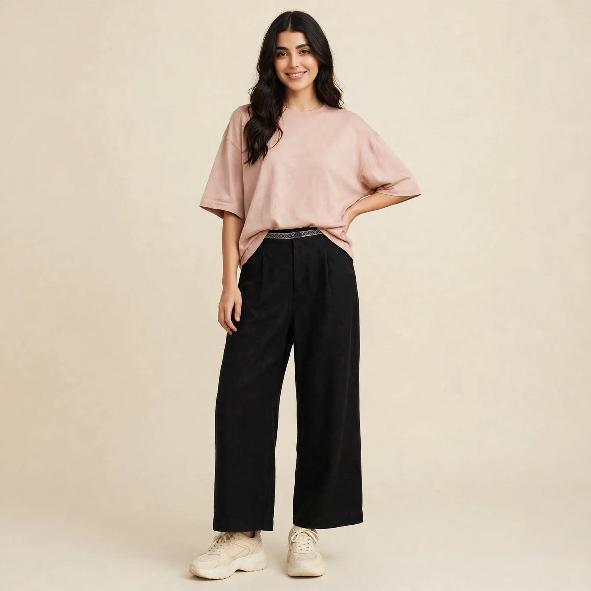 Trim-Waist Wide-Leg Pants