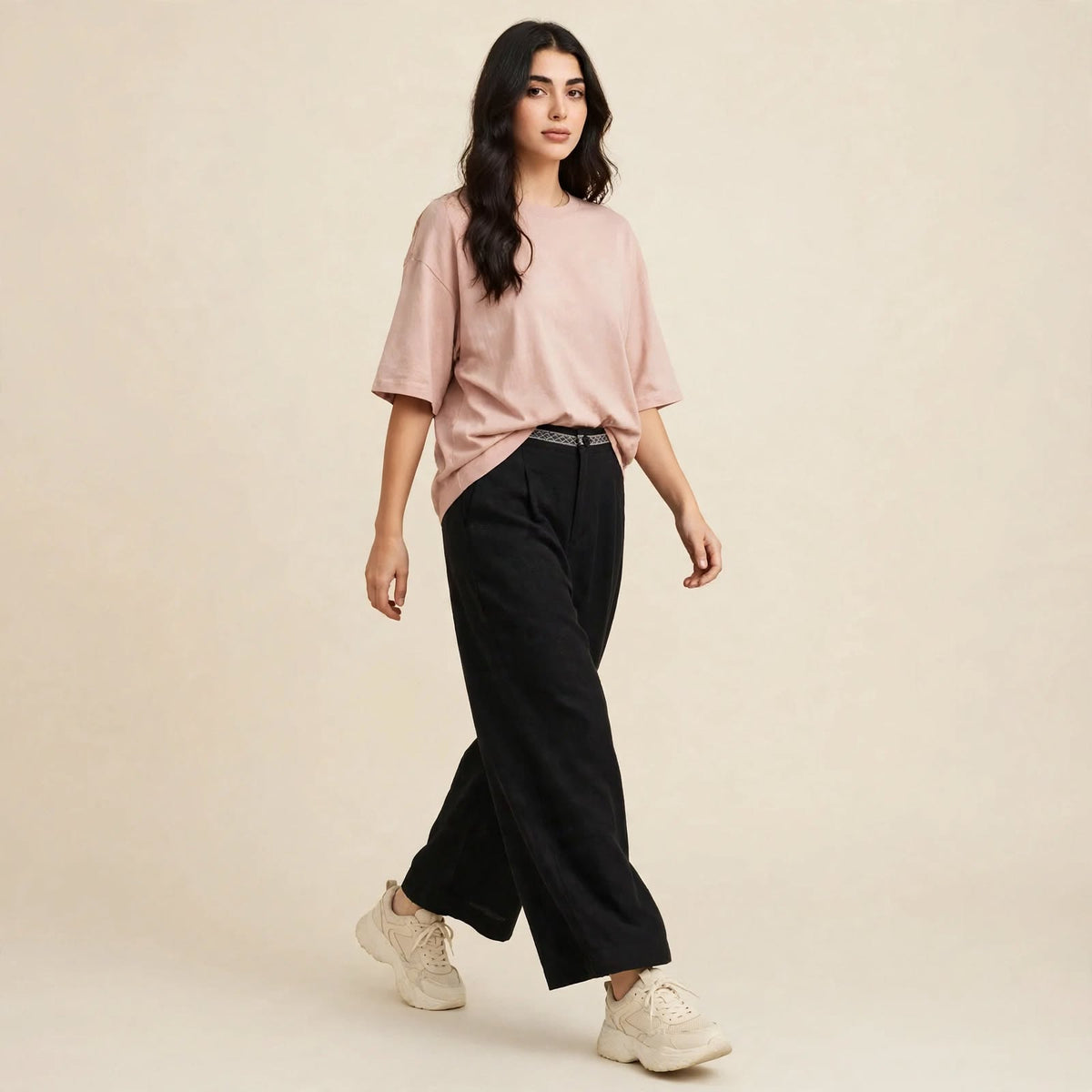 Trim-Waist Wide-Leg Pants