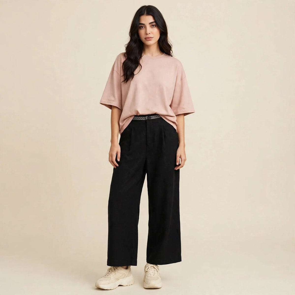 Trim-Waist Wide-Leg Pants