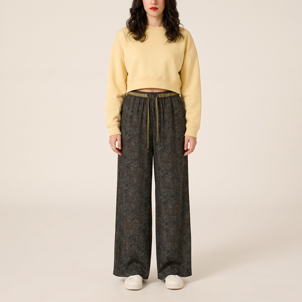 Black Paisley Daydream Pants, front fit
