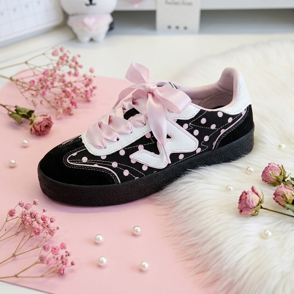 Polka dot kawaii sneaker - cute professional pink floral theme