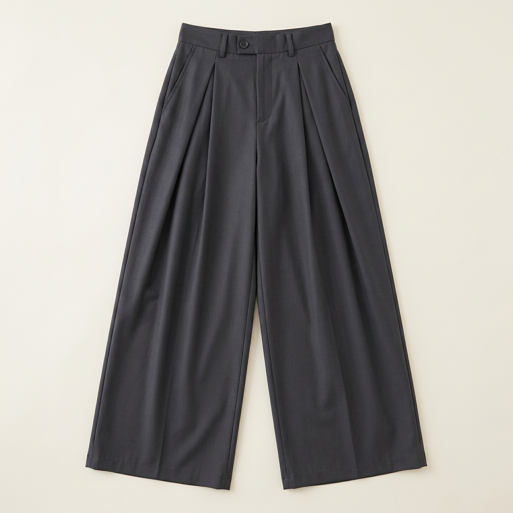 Gray oversized pleated trousers front flat lay
