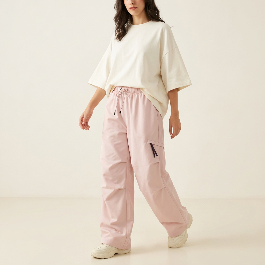 Pink parachute cargo pants angled fit