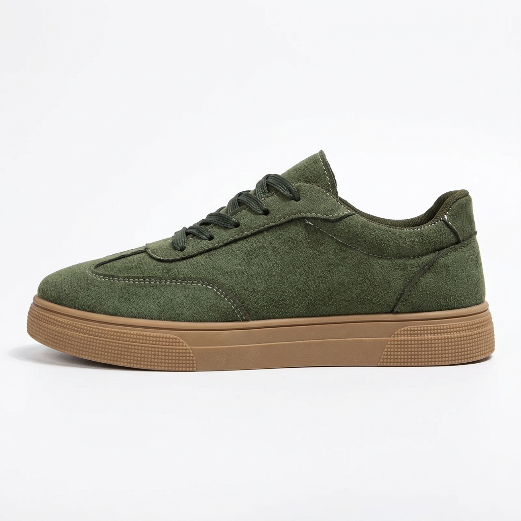 Green suede sneaker - studio white background
