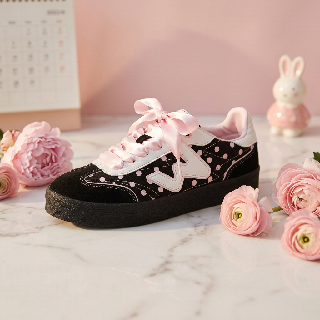 Polka dot kawaii sneaker - pink marble ambient editorial