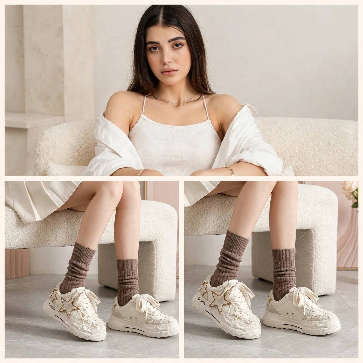 Ivory Star Appliqué Chunky Sneakers