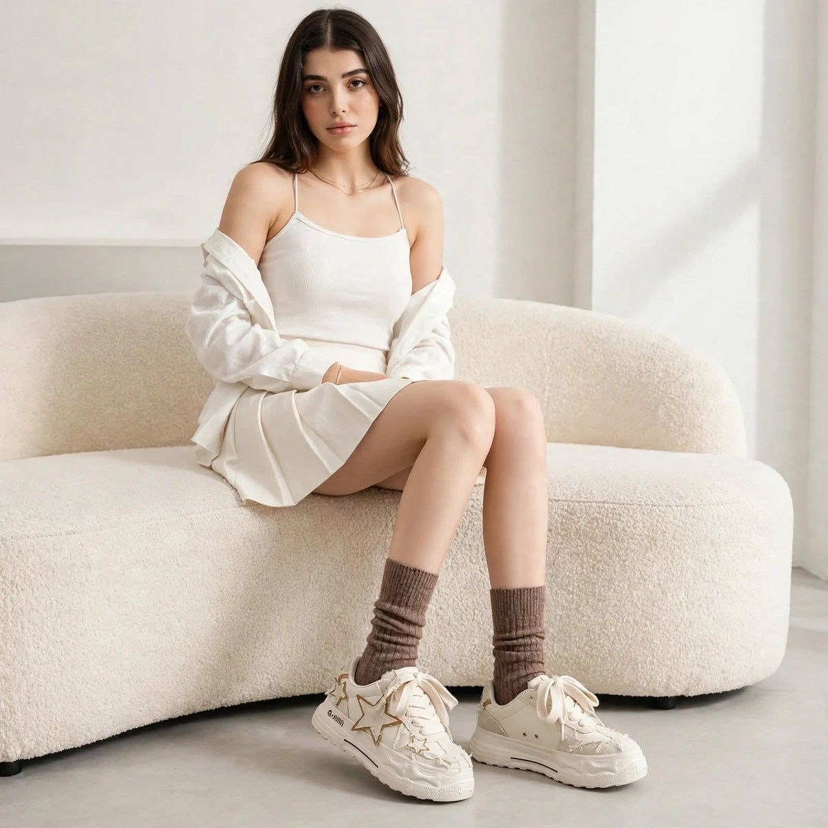 Ivory Star Appliqué Chunky Sneakers