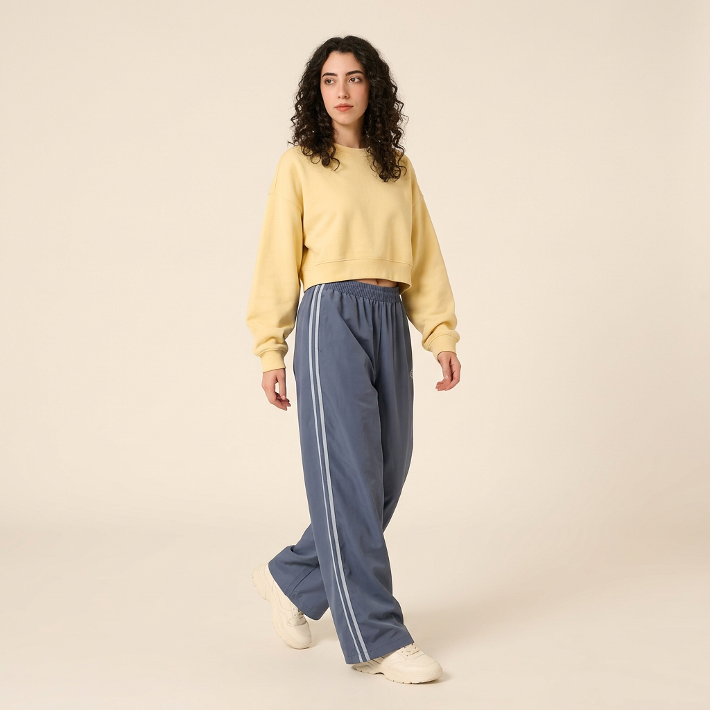 Slate blue Off-Duty Stripe Pants, three-quarter fit