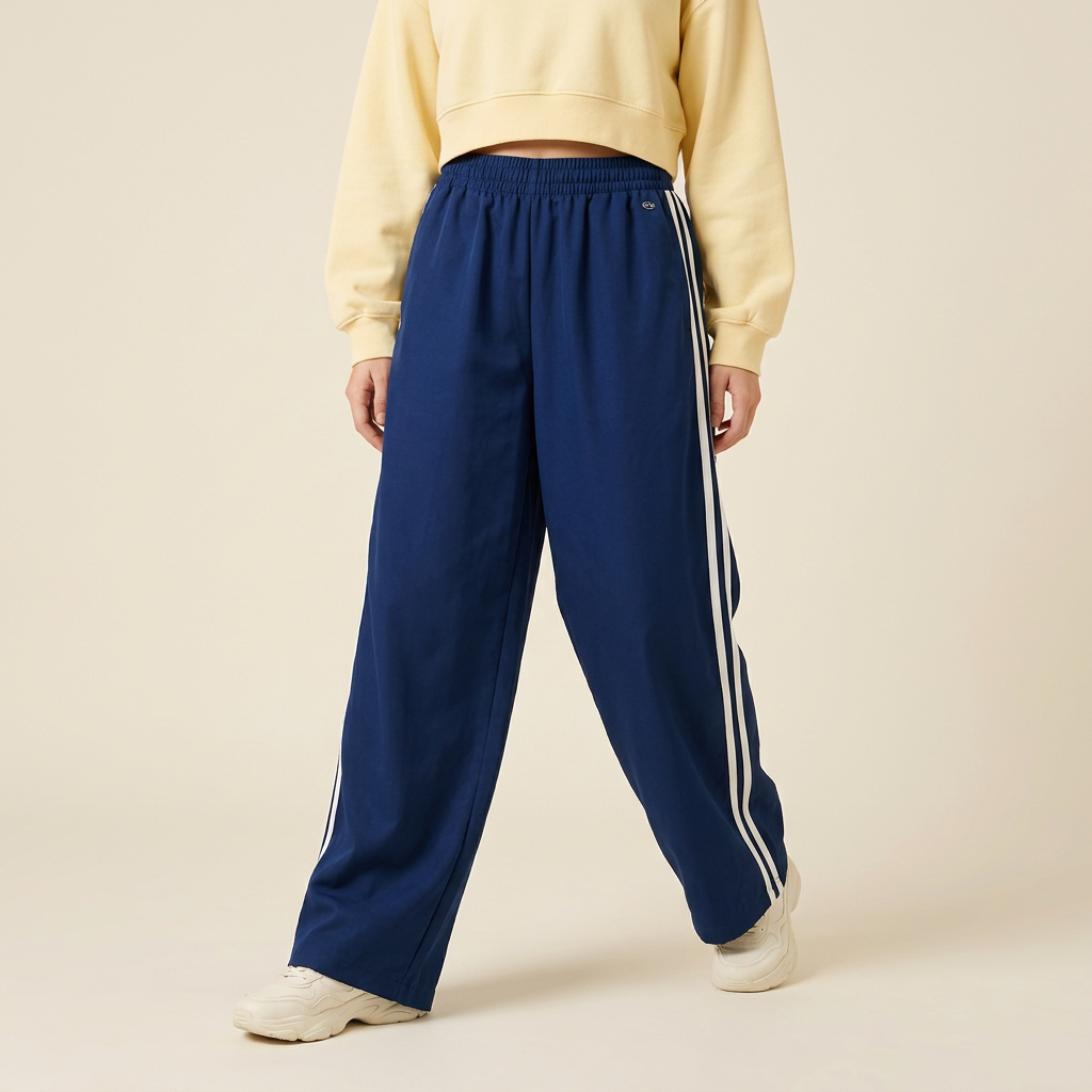 Navy Off-Duty Stripe Pants, front waist-to-shoes