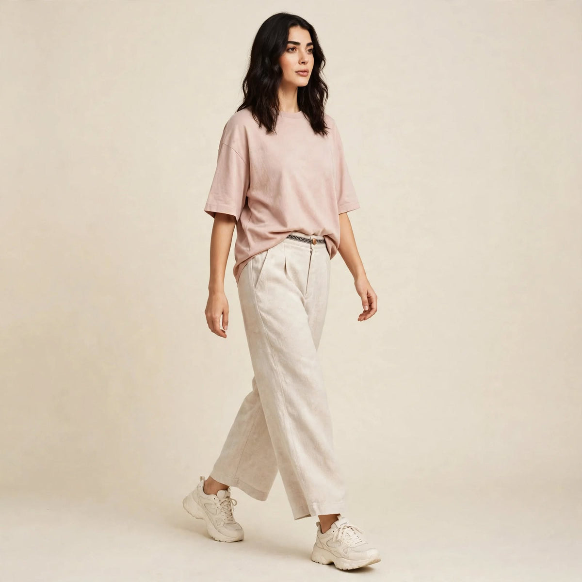 Trim-Waist Wide-Leg Pants